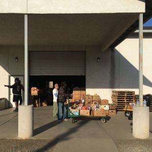 Volunteers at Harvest Time loading boxes of food for distribution