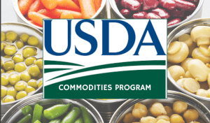 USDA Logo Commodities Program with beans and vegetables as the background